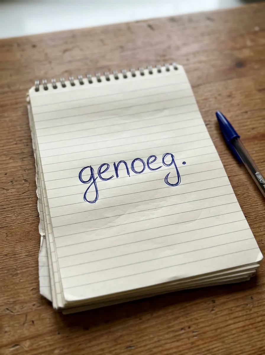 Handgeschreven notitie met het woord ‘genoeg.’